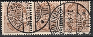 FRIMÆRKER DANMARK | 1901-02 - AFA 39 - 24 øre brun i tre-stribe - Stemplet